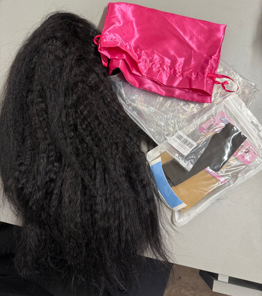 Hidden strap kinky straight 360 lace front wig - Human hair 18”