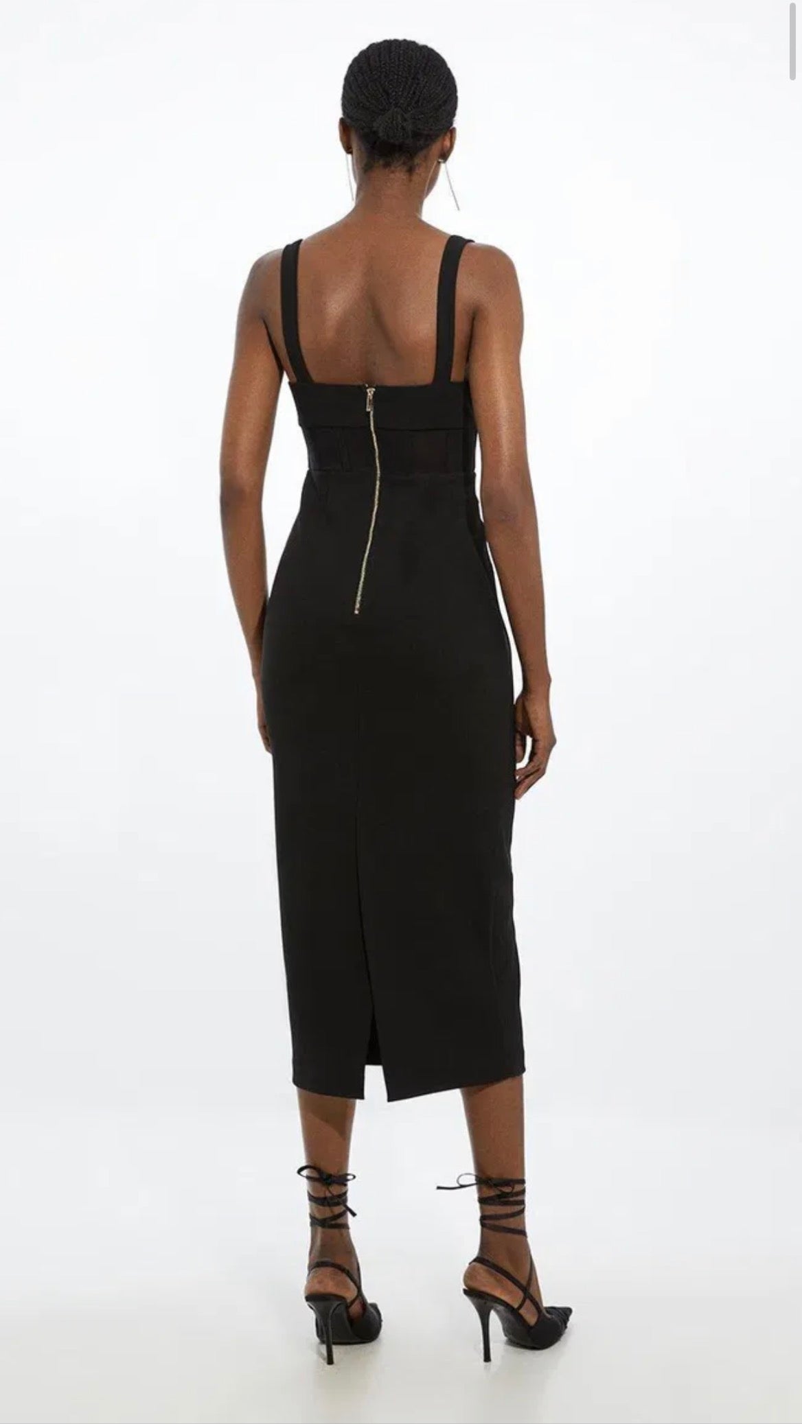 Karen Millen - Petite Figure Form Corset Detail Woven Strappy Midi Dress - Size 8 - Black