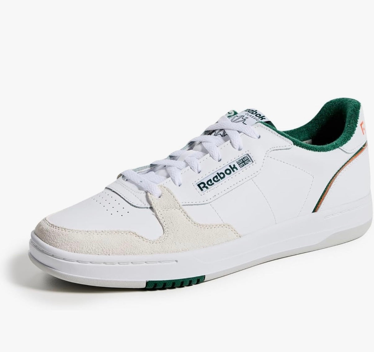 Reebok Phase Court Trainer White/Green/Orange - Size: UK 4