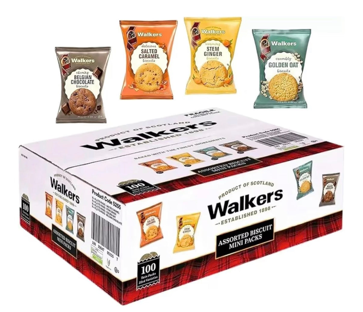 Walkers - Assorted Shortbread Mini Packs Biscuits Variety Box - 100 twin packs