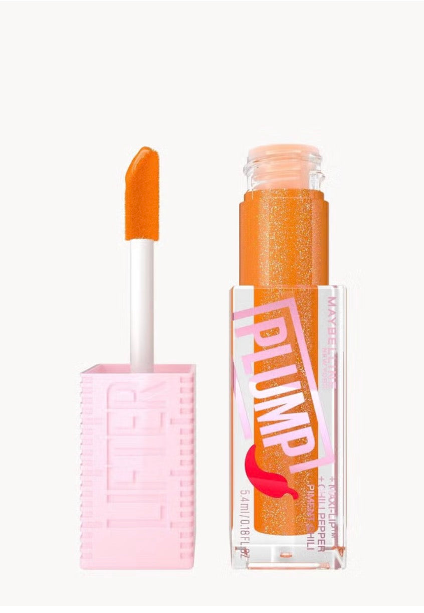 Maybelline New York, Lifter Plump Lip Gloss, Lasting Plump, Heated Formula with Hyaluronic Acid & Chilli Pepper - Shade: 008 hot honey