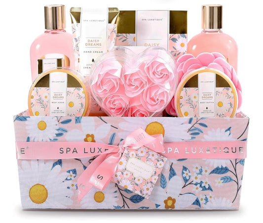 Pamper Sets for Women Gifts-Spa Luxetique Spa Gift Sets,12pcs Daisy Bath Sets with Essential Oil, Body Butter, Bubble Bath, Beauty Gifts for Women