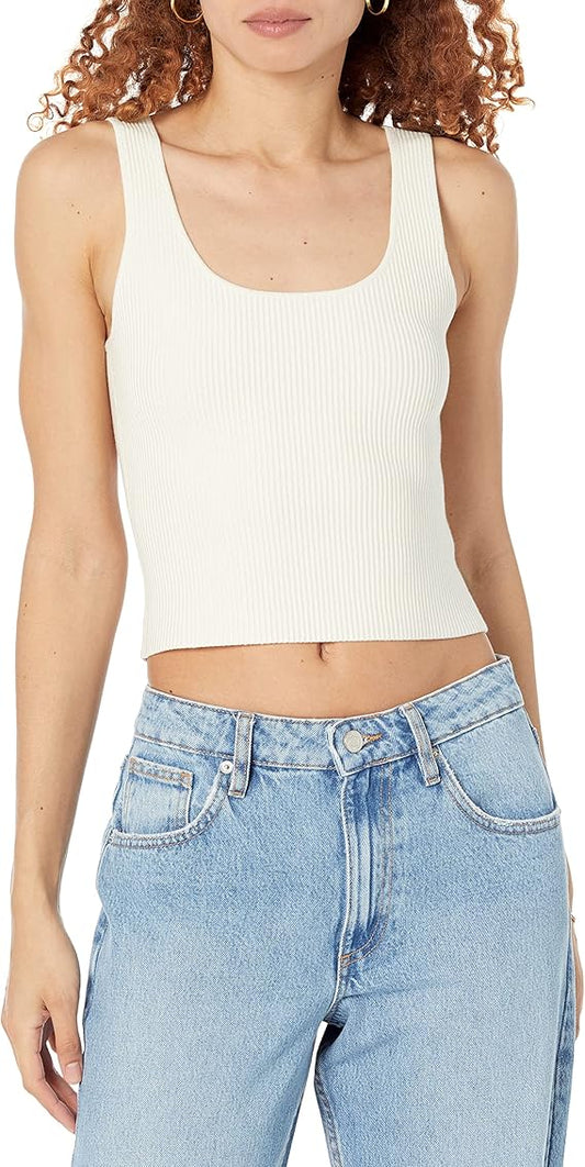 The Drop Women's Femi Scoop Neck Ribbed Cropped Tank - MEDIUM
