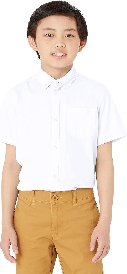 Amazon Essentials Boys' Uniform Short-Sleeved Woven Stretch Poplin Button-Down Shirts, Pack of 3 - 9 YEARS PLUS