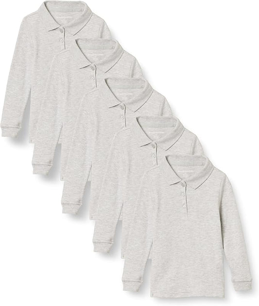 Amazon Essentials Girls and Toddlers' Long-Sleeve Interlock Polo Shirts, Multipack - 11-12years