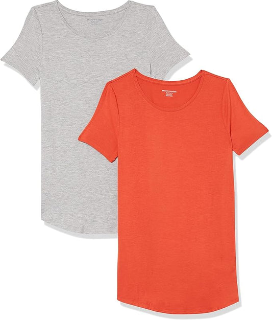 Amazon Essentials Women's Short-Sleeve Scoopneck Tunic, Pack of 2