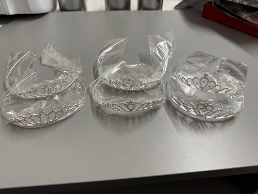 6 Pack Girls Silver Thin Metal Sparkly Glitter Rhinestone Crystal Crown Headbands