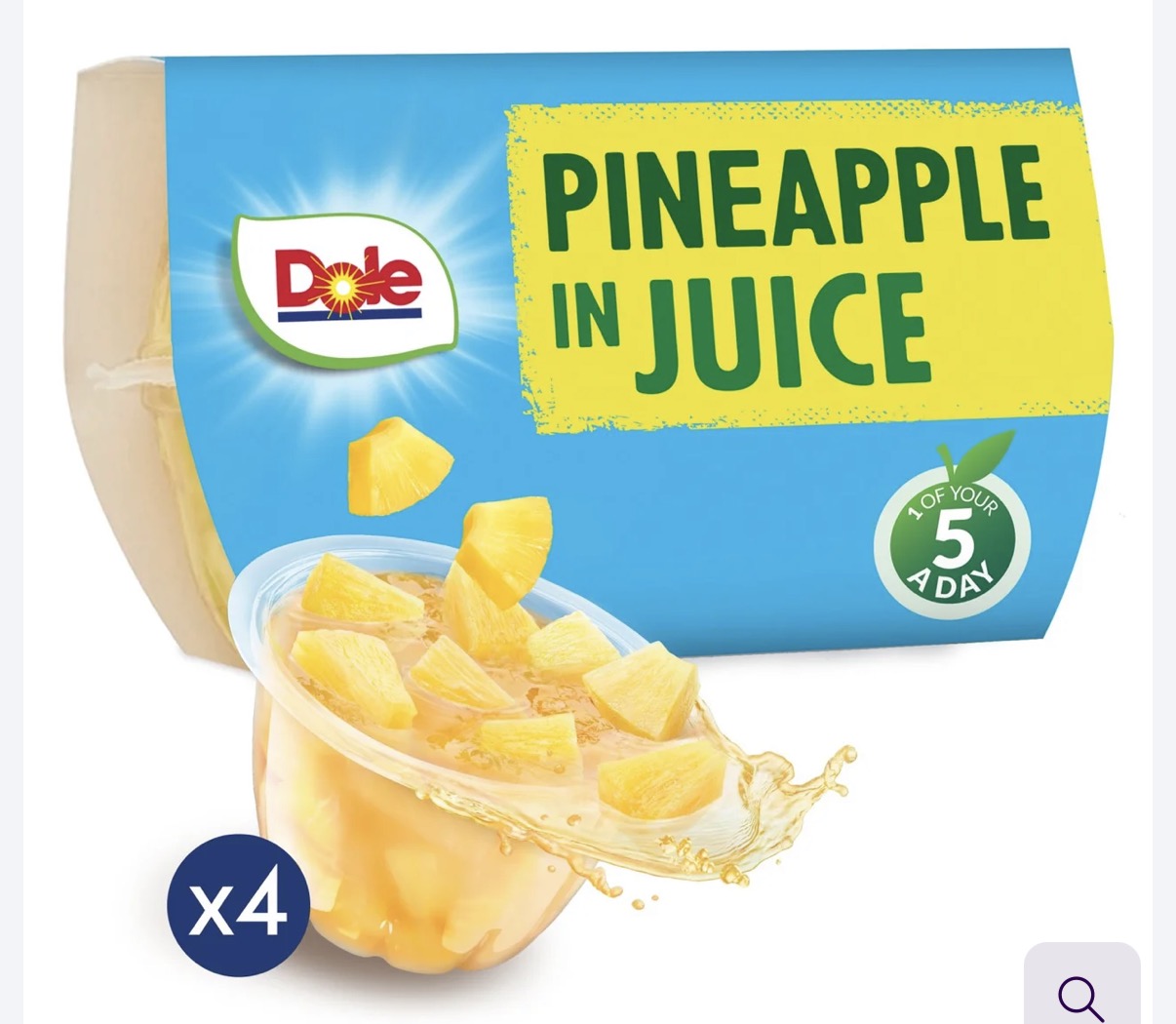 Dole Pineapple In Juice Fruit Pots Multipack