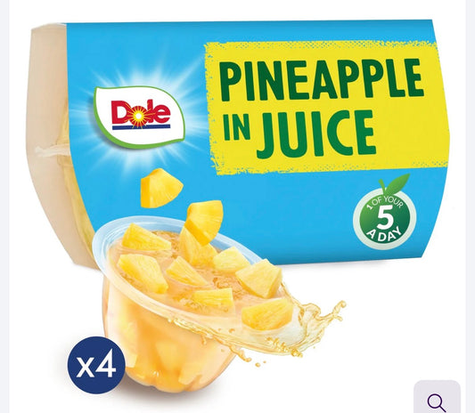 Dole Pineapple In Juice Fruit Pots Multipack