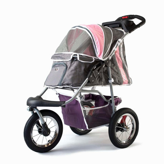 Pet Stroller,IPS-040,Grey/Pink/Lila, dog carrier, trolley, Trailer, Innopet, Buggy Comfort with Airfilled Tyres. Foldable pet buggy, pushchair, pram for dogs and cats