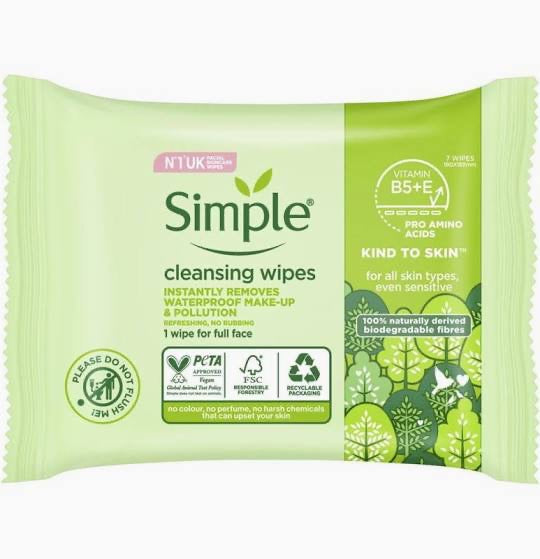 Simple Cleansing Facial Wipes 2 x 25 Multipack
