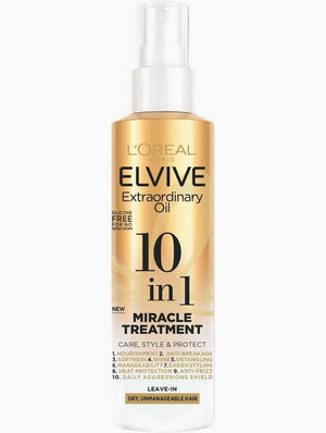 L'Oréal Paris 10-In-1 Miracle Treatment For Dry Unmanageable Hair, Elvive Extraordinary Oil Leave-In Spray With Precious Oils, Detangles And Protects From Heat And Frizz With No Weigh Down, 150ml