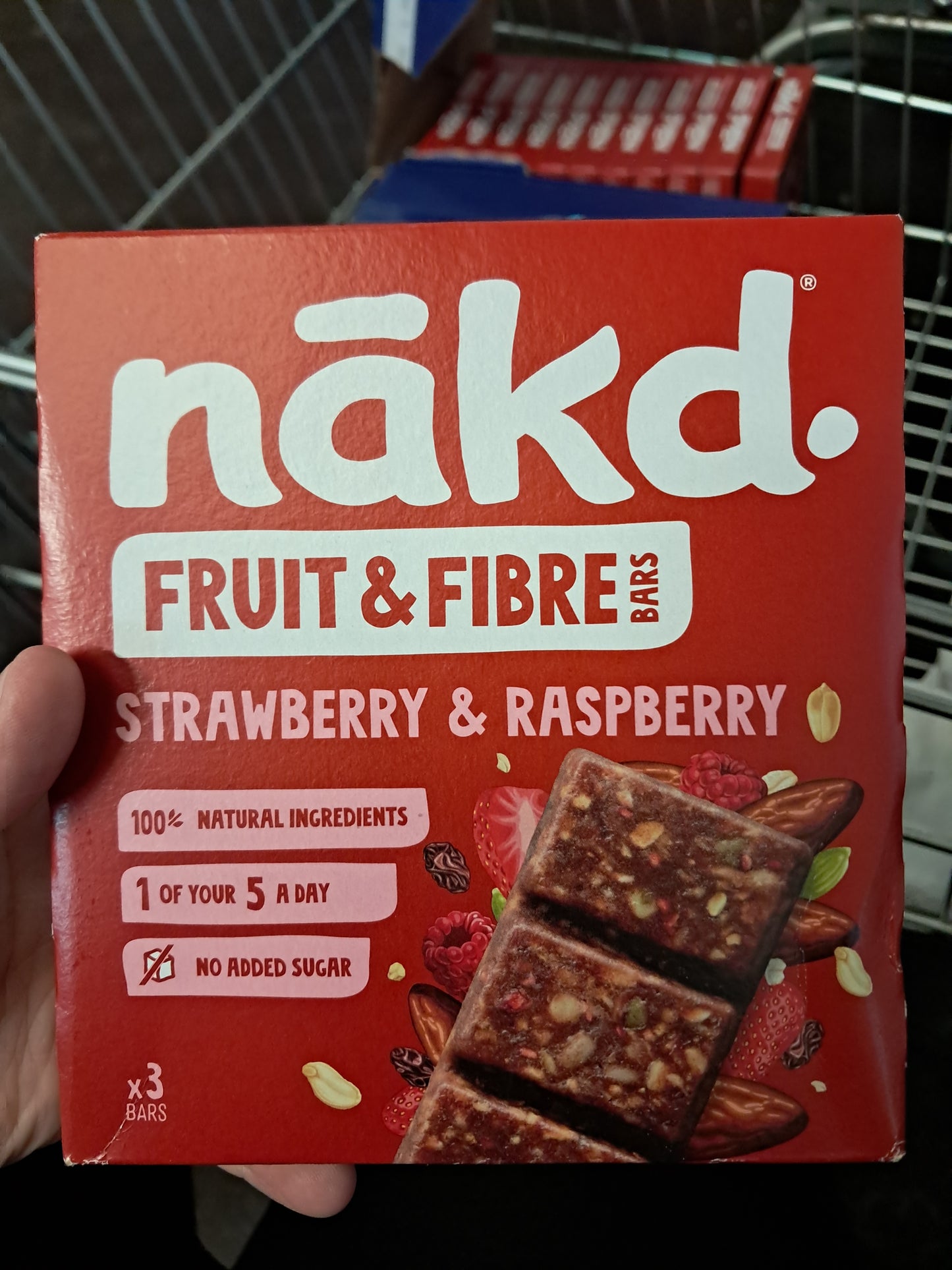 Nakd fruit and fibre bars strawberry and raspberry