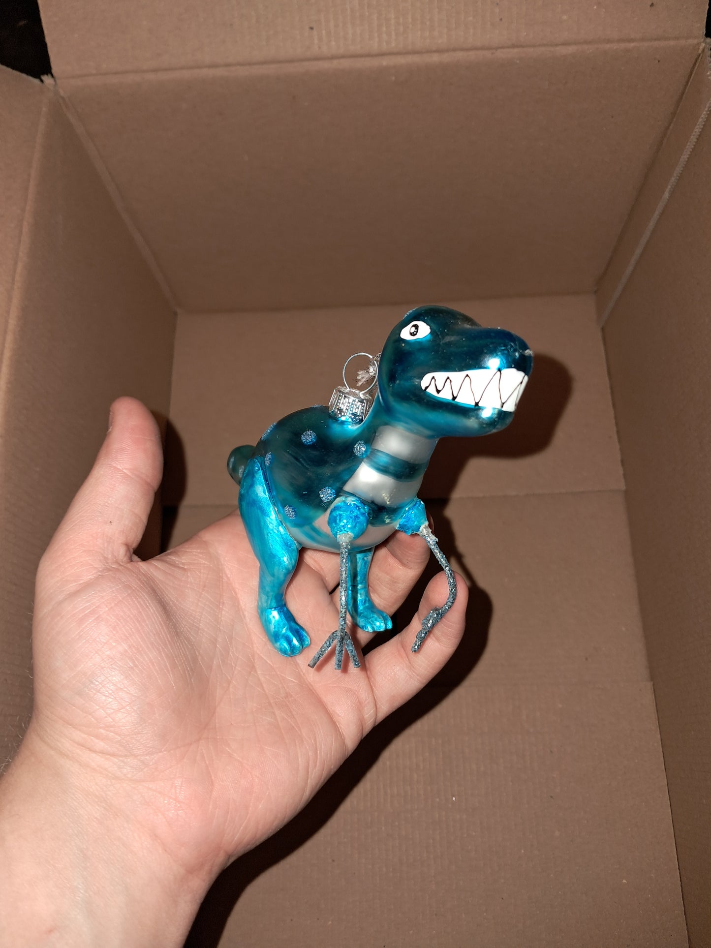 GLASS blue dino tree ornament COLLECTION ONLY!