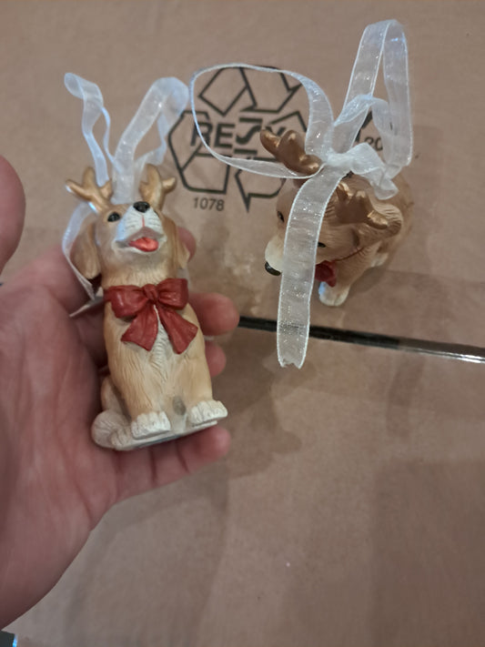 Set of two hanging john lewis dog ornaments