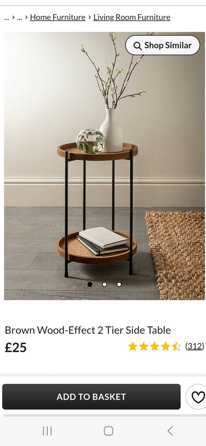 Wooden finish, easy assemble rustic side table RRP: £25 COLLECTION ONLY!