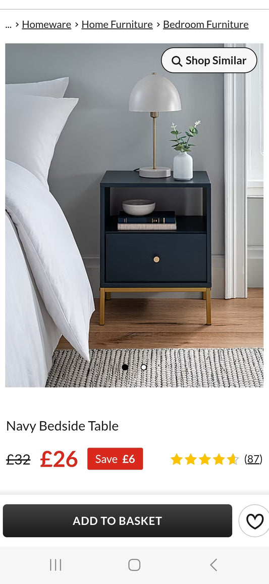 Navy bedside table RRP £32!  Flatpacked in box!