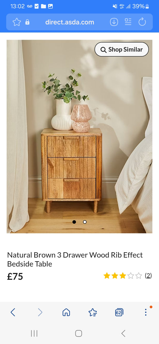 Asda wooden ribbed bed side drawer RRP £75 COLLECTION ONLY*