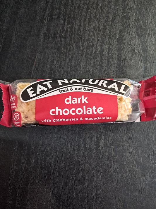 Eat natural dark chocolate with cranberries and macadamias