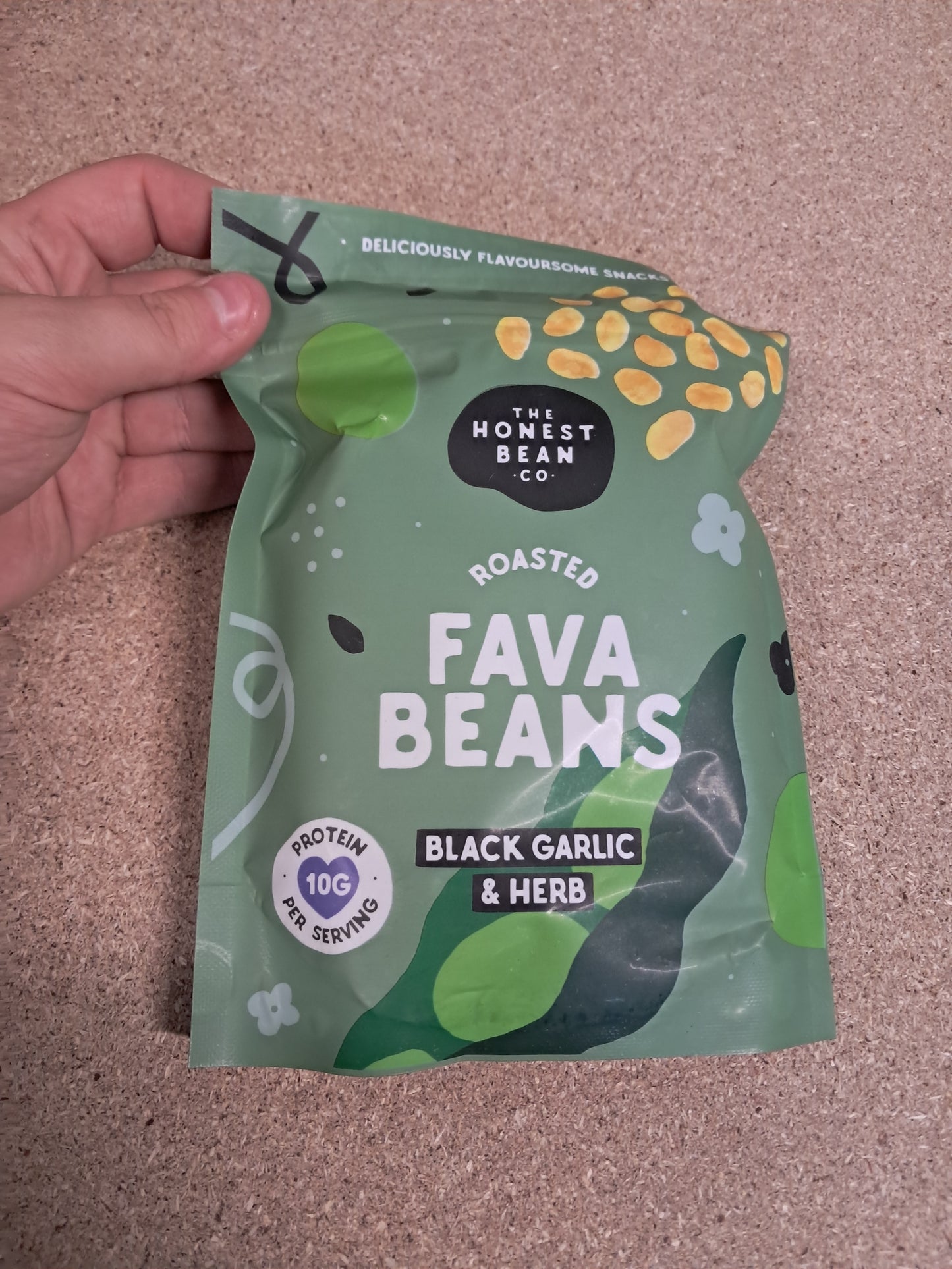 Roasted fava beans black garlic and herb