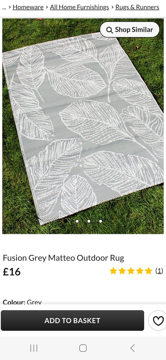 Matteo grey  120 x 170cm rug COLLECTION ONLY RRP £16
