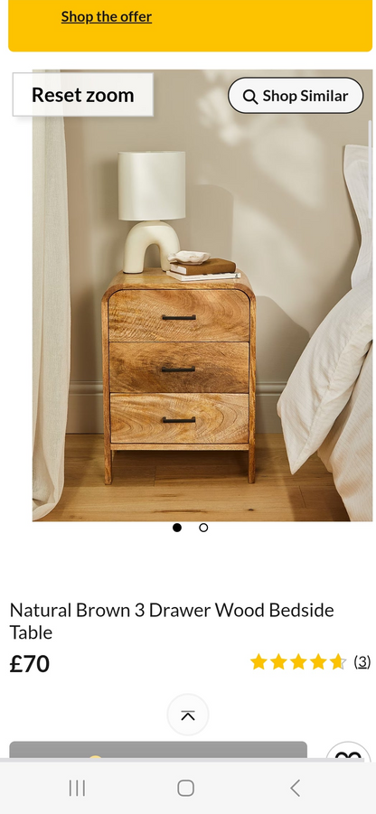 Asda wooden bed side table with black handles RRP £70 COLLECTION ONLY*