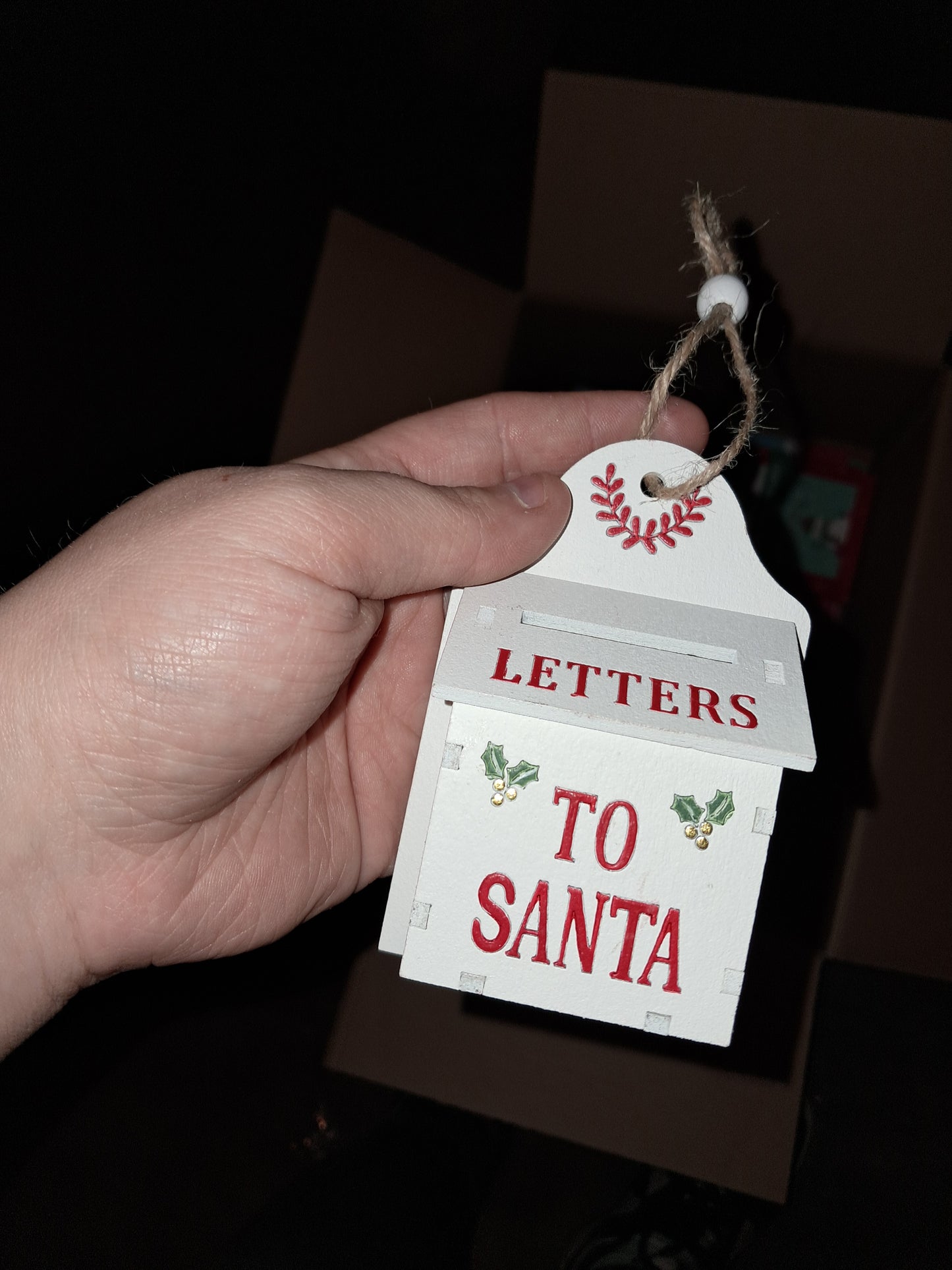 Set of two White wooden letters to santa hanging ornaments