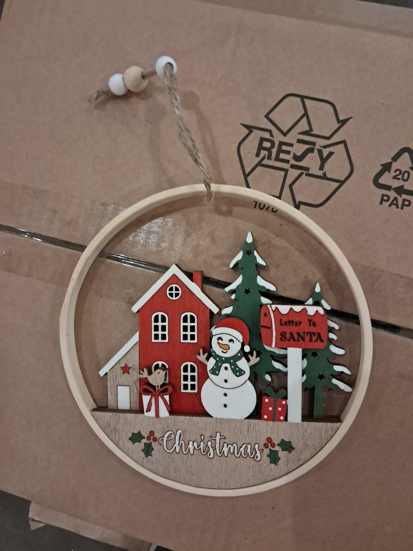 Set of 3 hanging wooden snowman scenes
