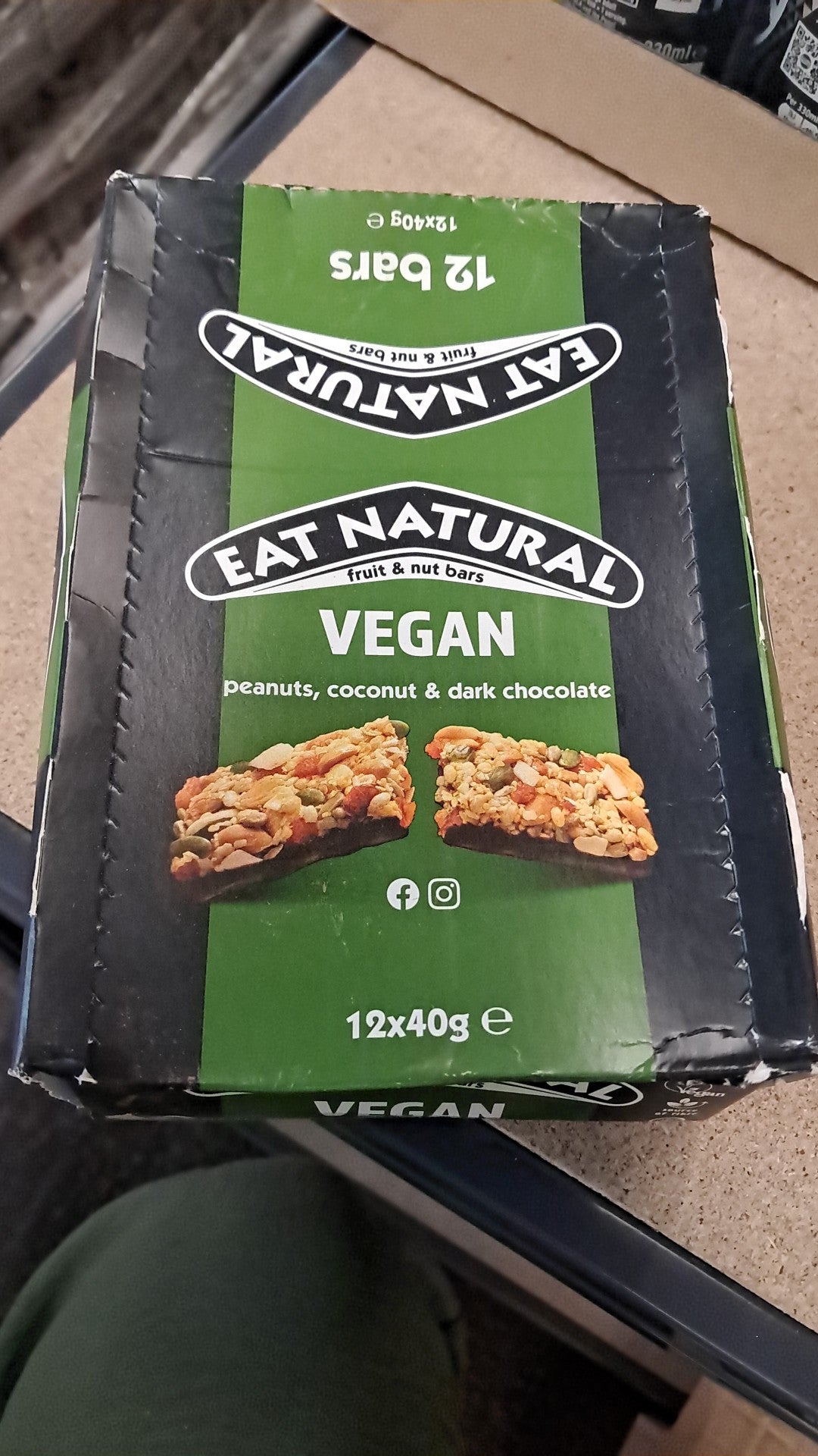 Eat natural fruit and nut bars vegan peanuts, coconut and dark chocolate 12 x 40g